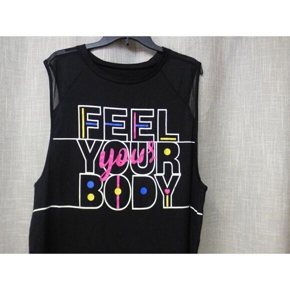 Shein Women’s Mesh-inlay “feel your body” Graphic Tank, Black, XL - Picture 3 of 7